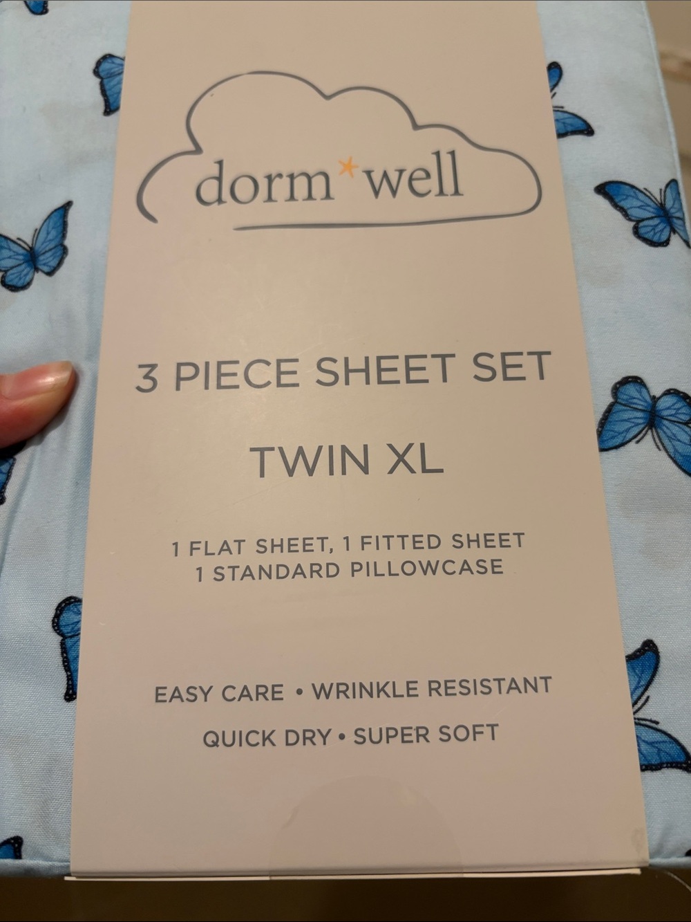 Dorm Well Twin XL 3-Piece Sheet Set - Blue Butterfly - Picture 2 of 5